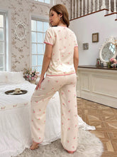 Conjunto De Pijama De Patrón De Color De Bloques De Flores Para Mujer Con Adornos Contrastantes